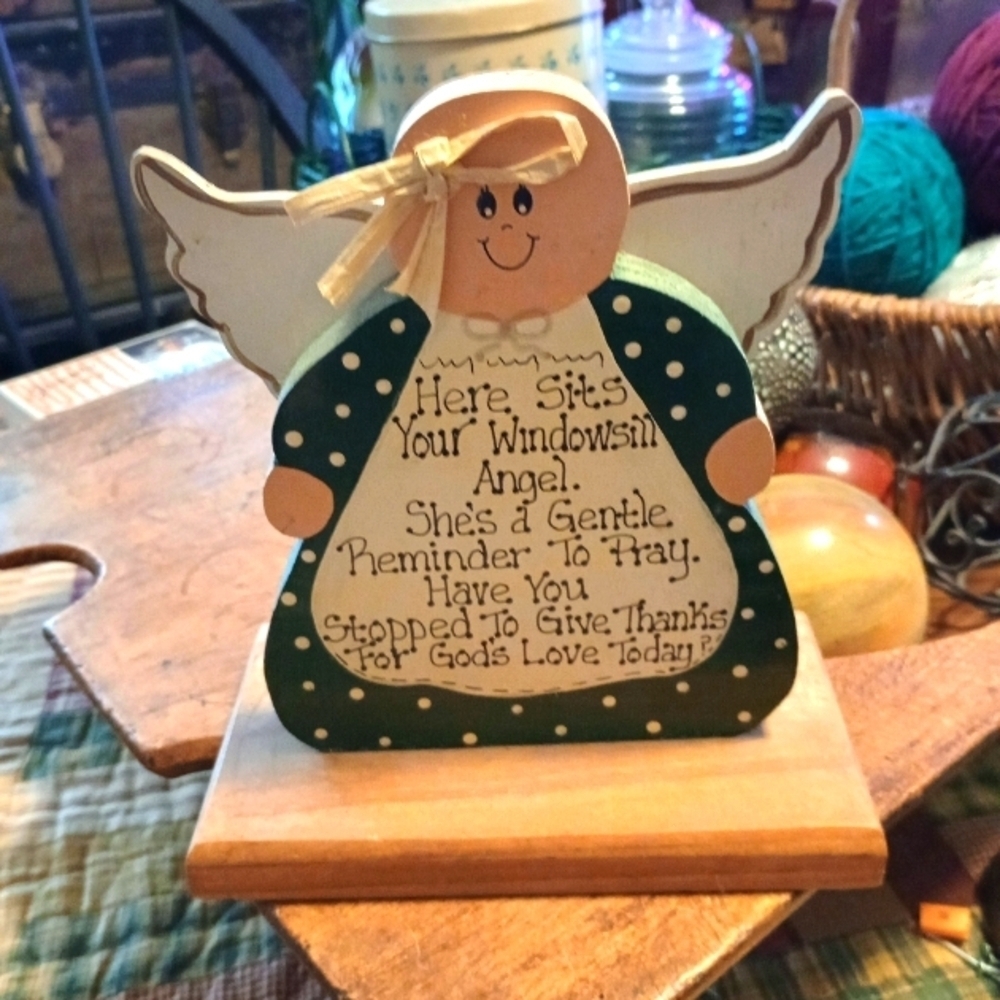 Handmade Vintage Wooden Window Sill Angel